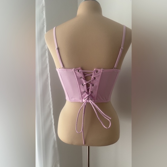 Delicate Pink Lace Trim Bustier Crop Top - Picture 2 of 3